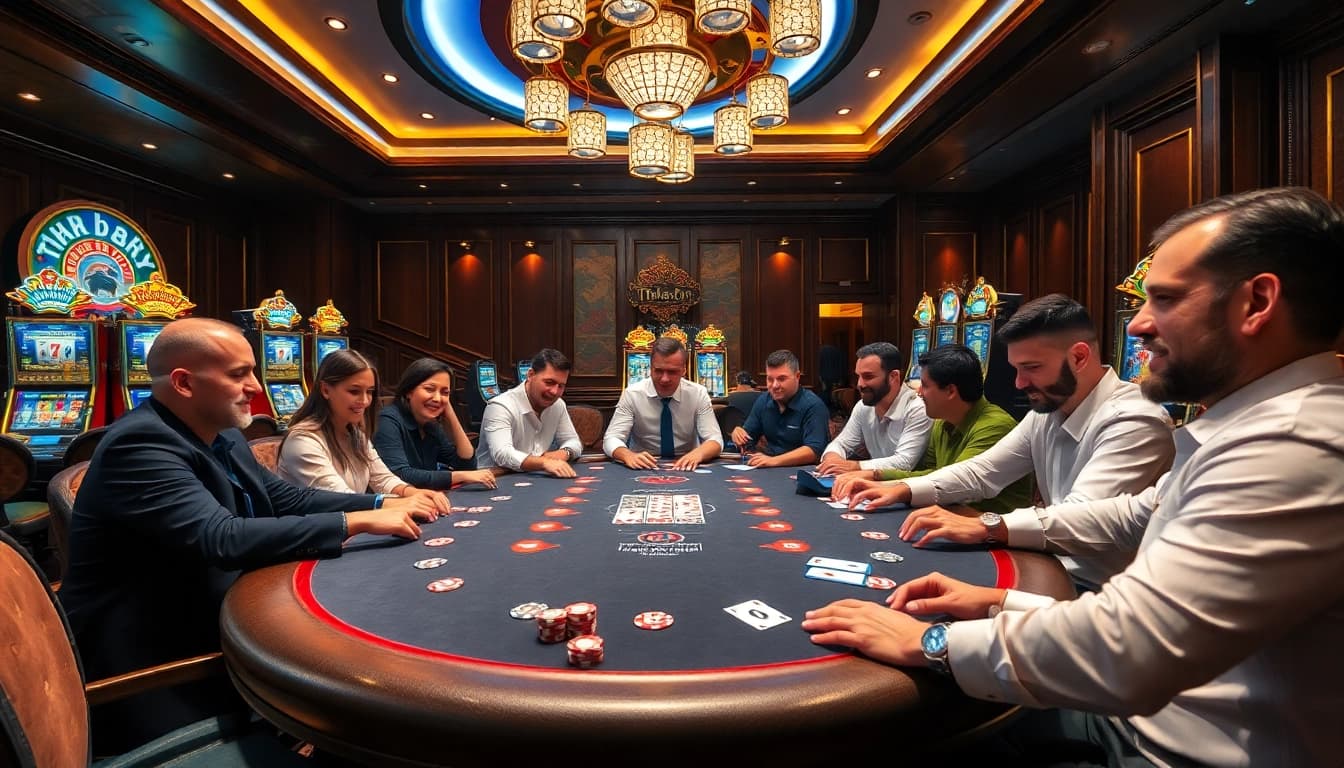 Experience thrilling gameplay at the Thabet casino with vibrant poker tables and exciting slot machines.