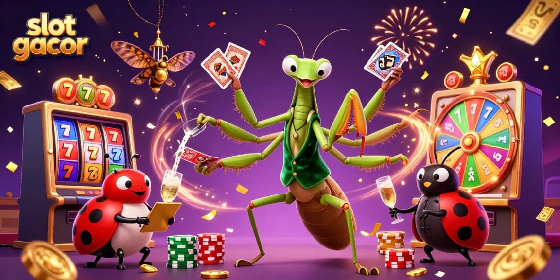 Permainan slot gacor diadakan dengan karakter unik dan mencolok, menampilkan suasana meriah serta elemen perjudian yang berwarna.