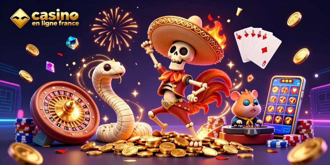 Vibrez au casino en ligne France avec un rooster mariachi dansant sur des pièces d'or