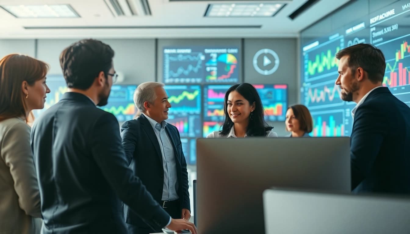 Analyze data using AI for competitive intelligence in a modern office environment.