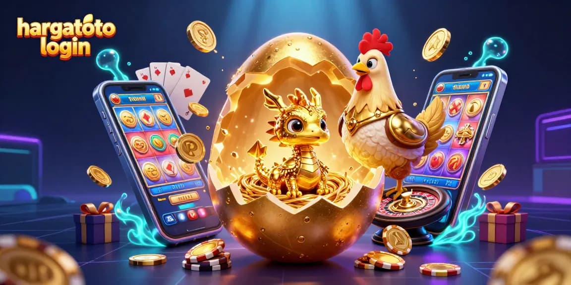 Experience hargatoto login with a vibrant scene of a golden dragon and dynamic casino elements.