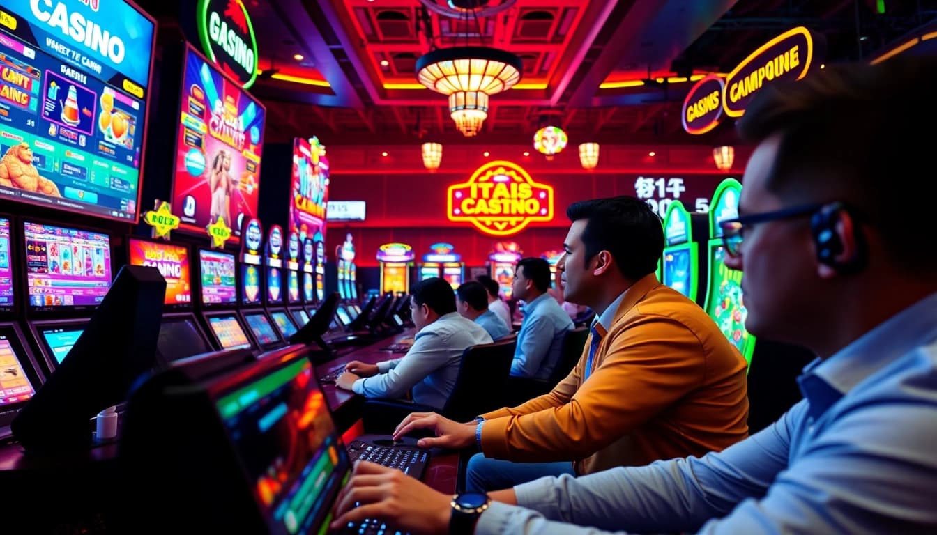 Experience thrilling casino bonuses while players engage in lively online gambling.