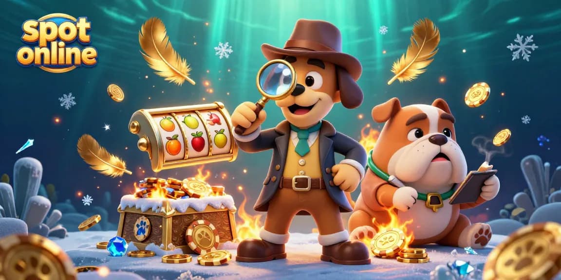 Menang dengan slot online yang memukau, mendeteksi petunjuk dan harta dengan detektif 3D dan bulldog.