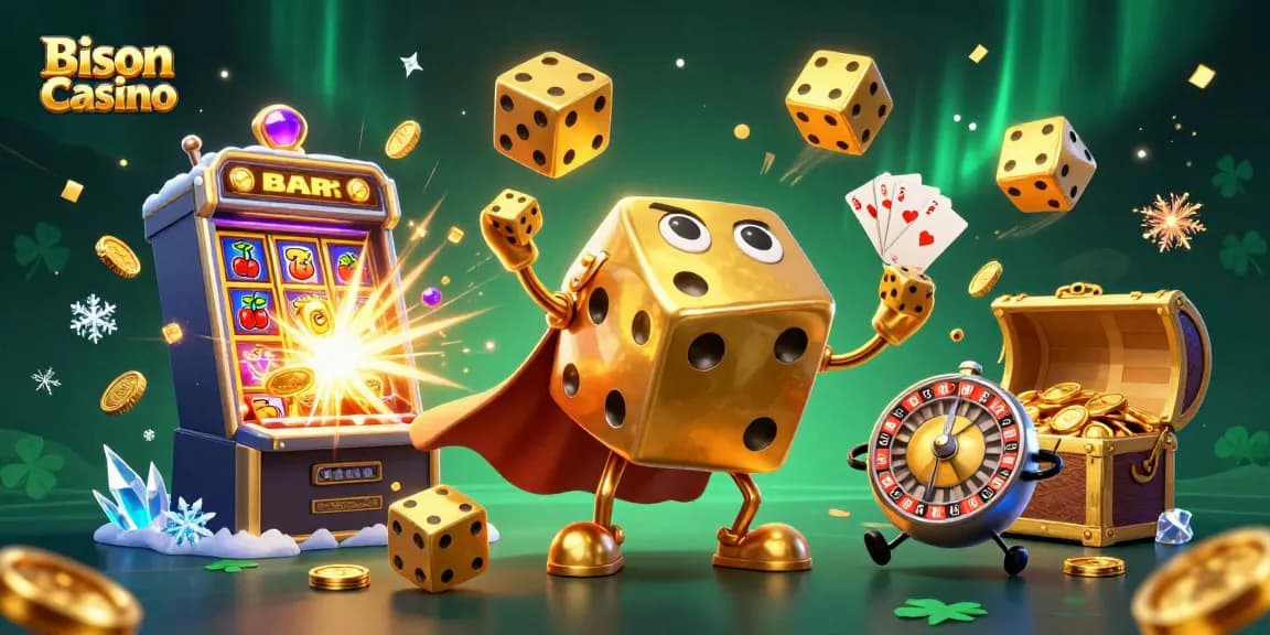 Bison Casino játékosai élvezik a hatalmas nyereményeket egy 3D illusztrációban, tele szórakozással és izgalommal.
