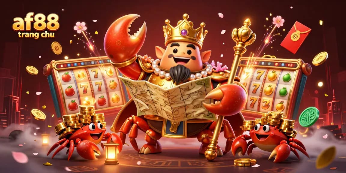 Experience endless excitement at af88 trang chủ with golden crab emperor and vibrant slot game elements.