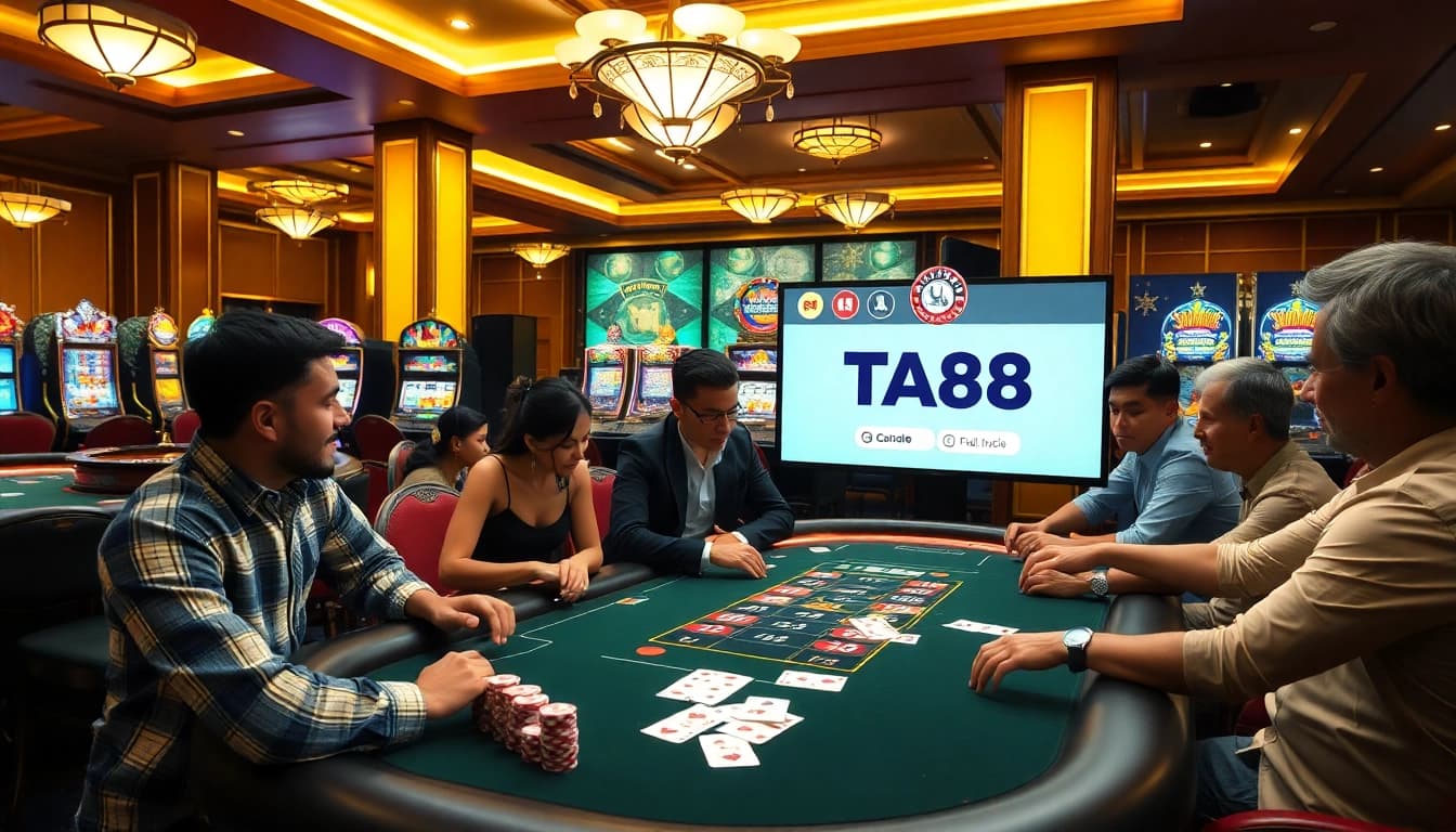 Experience thrilling gameplay at TA88 link with vibrant casino tables and engaging gamblers.