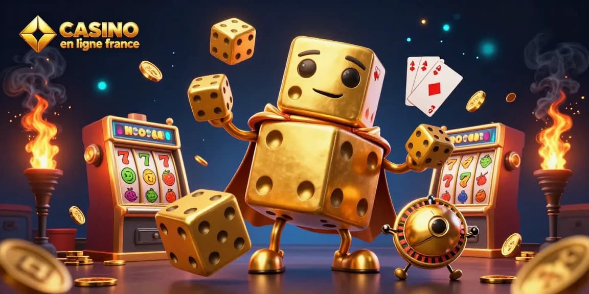 Jouez à casino en ligne France avec des dés dorés et des machines à sous flamboyantes.