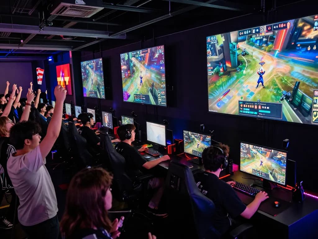 Fans cheer at a thrilling OKWINTV esports event showcasing elite gameplay
