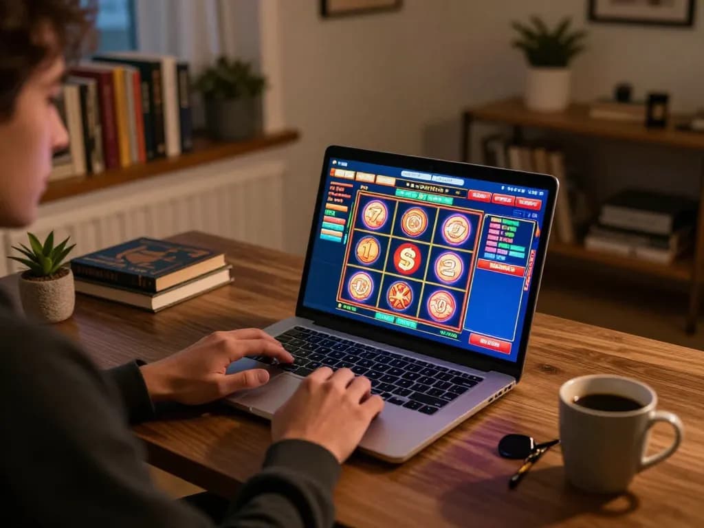 Player enjoying strategic gameplay on 92slot platform in cozy home office.