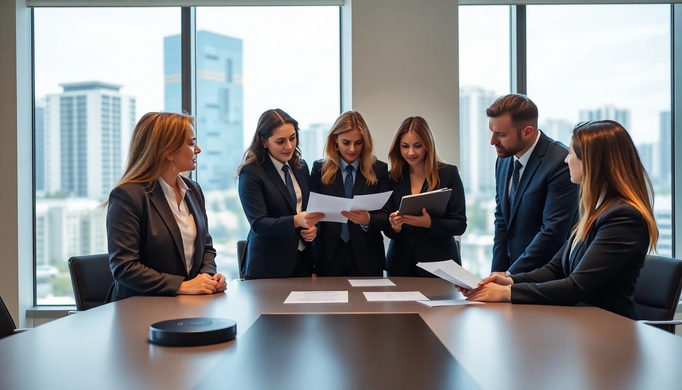 Consultation of Miami divorce lawyers assisting clients in a modern office environment.