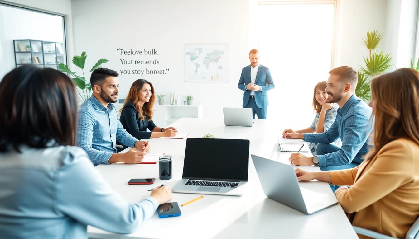 Engaging business coach California guiding entrepreneurs in a modern office setting.