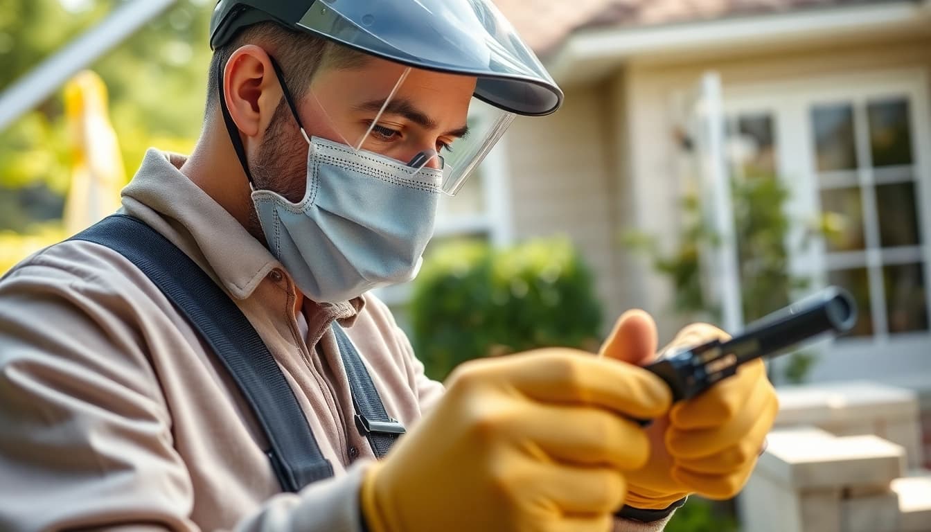 Local insect removal company technician efficiently exterminating pests in a bright home.