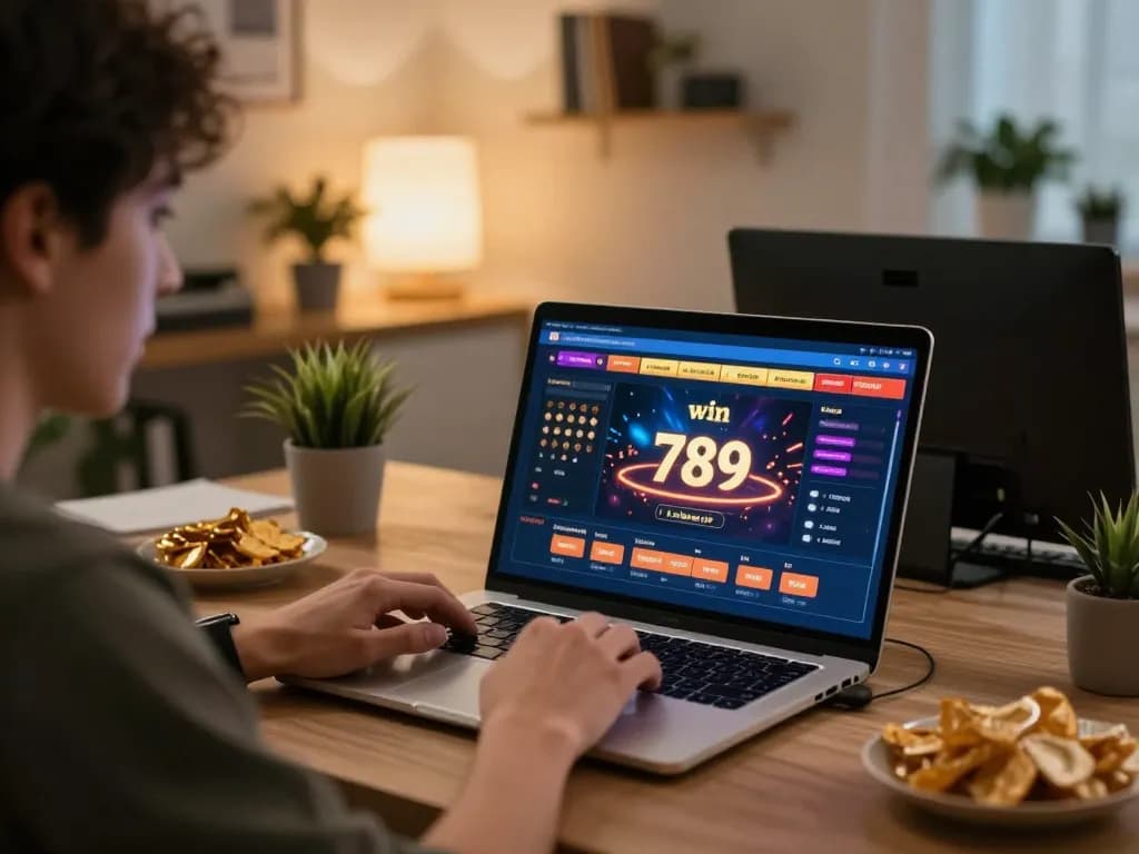 Playing at 789 win online casino showcasing a focused player engaged in gambling activities at home