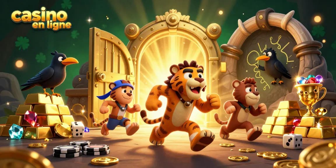 Jouez au casino en ligne avec des personnages dans une ambiance préhistorique colorée et interactive.