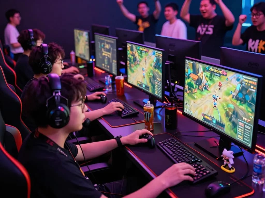 Bắn cá hubet88 gaming enthusiasts intensely engaged in multiplayer esports gaming.
