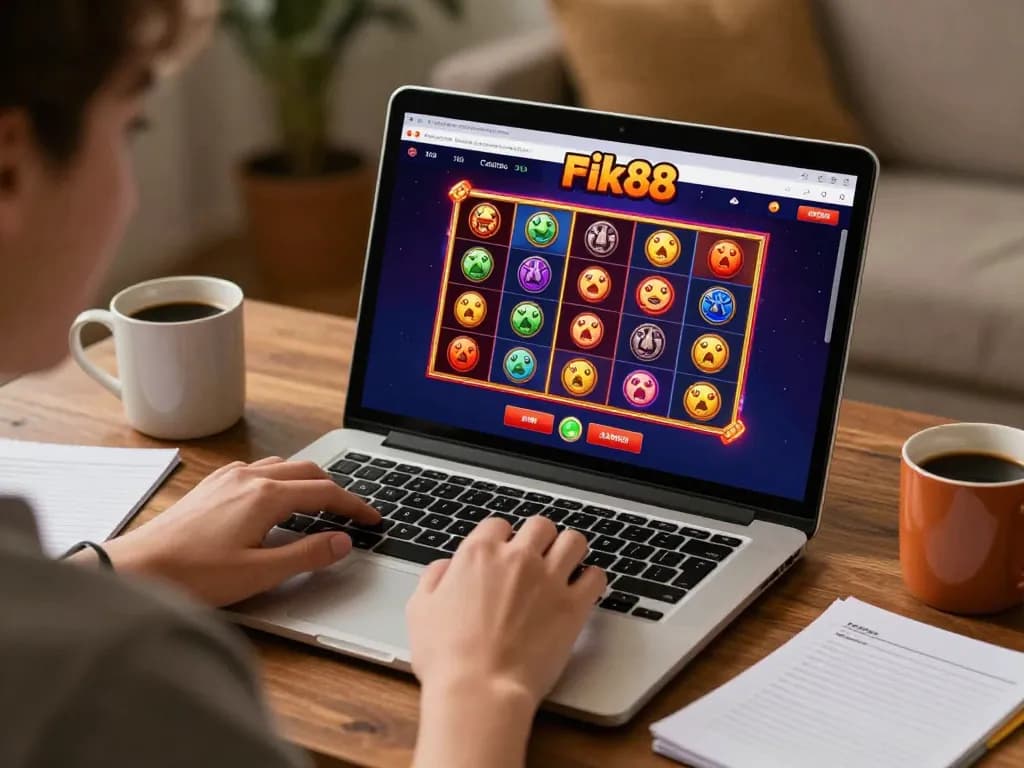 Engaging in slots gameplay on rik88. at home, showcasing a relaxed online casino setup.