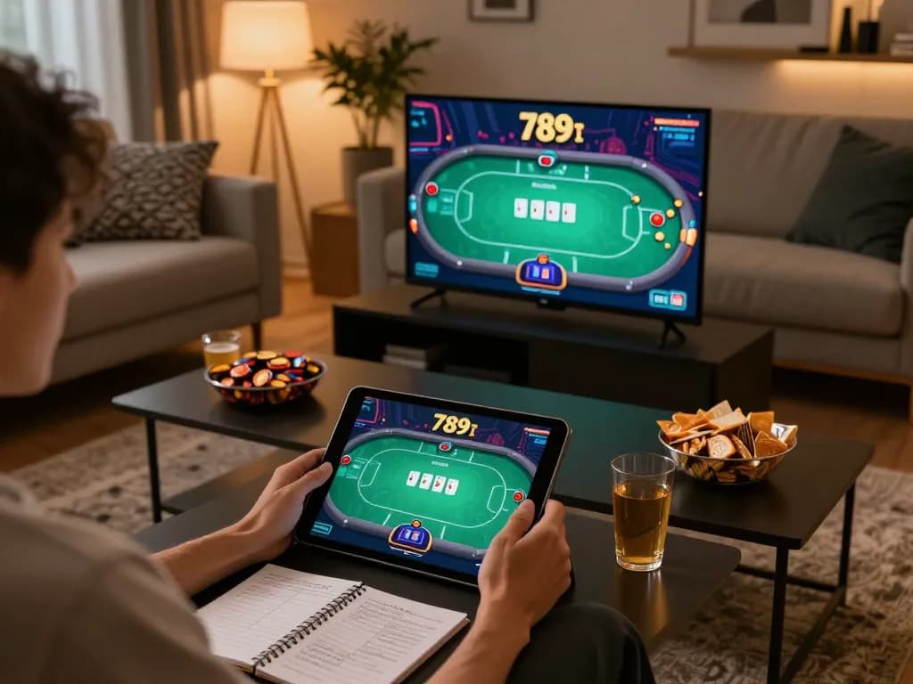 Engaging gameplay on the 789 club app on a tablet in a cozy home setting