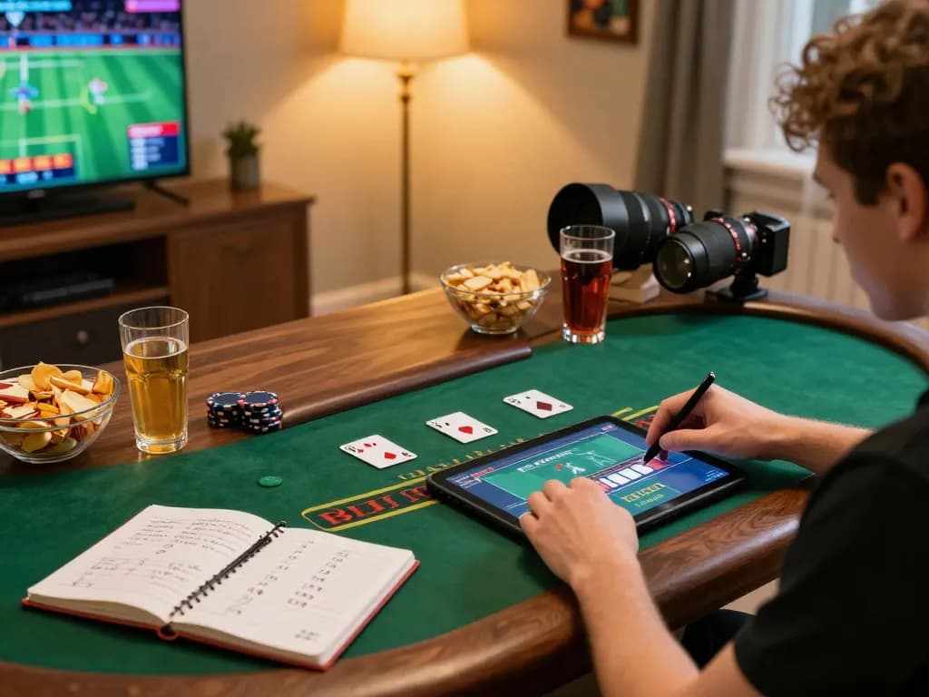 Enjoying NHÀ CÁI VIN88 live dealer blackjack at home, emphasizing strategic gameplay in a cozy gaming setup