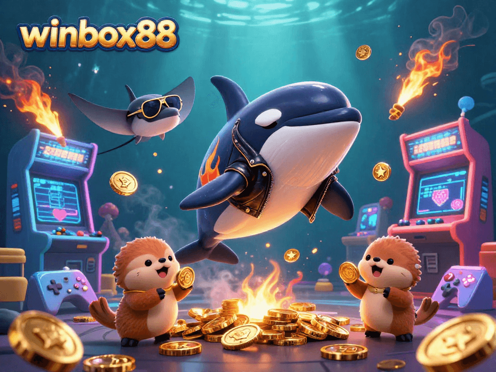 Engage in thrilling gameplay with winbox88 as characters jump with excitement and gold coins float around.