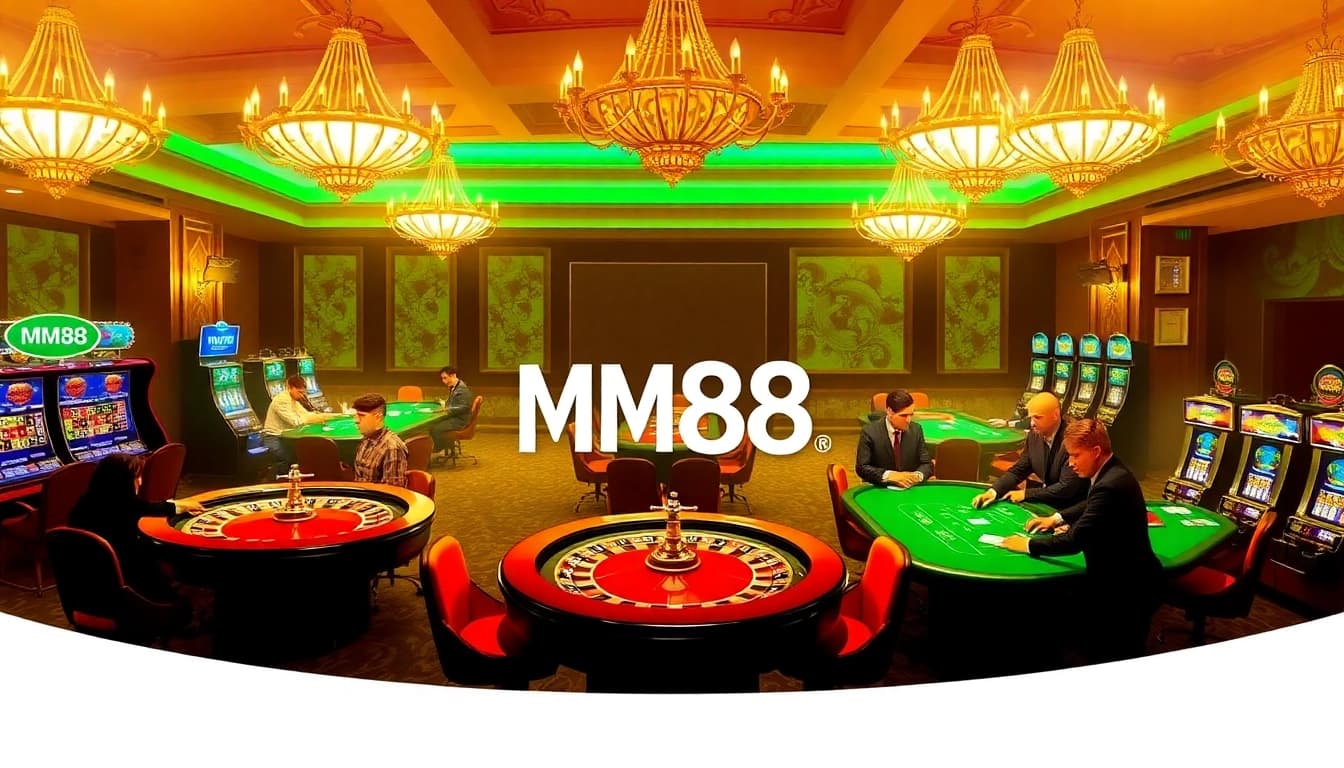 Engaged players at MM88 brand casino tables enjoying thrilling games of poker and roulette.