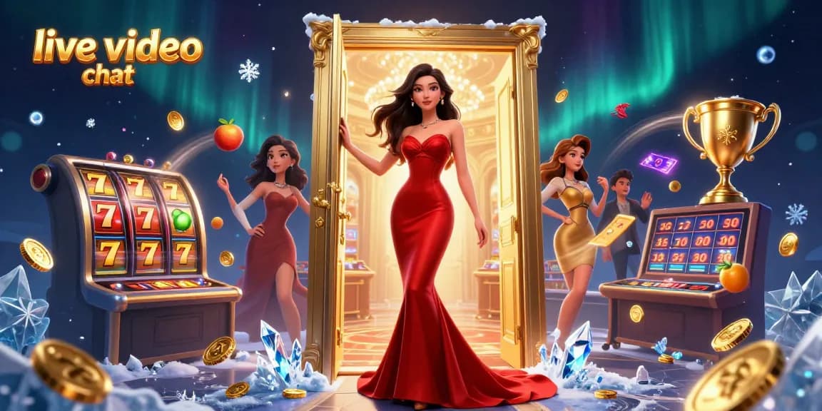 Experience live video chat in a vibrant casino atmosphere with captivating characters and dynamic elements.