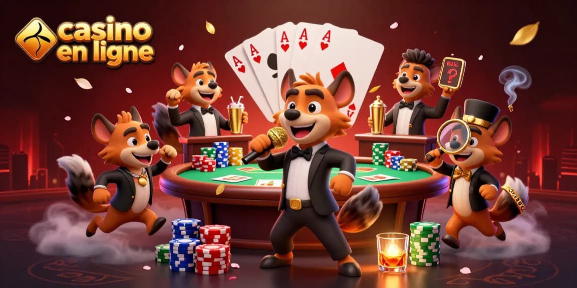 Casino en ligne avec un comique et des hyènes animant un club de casino