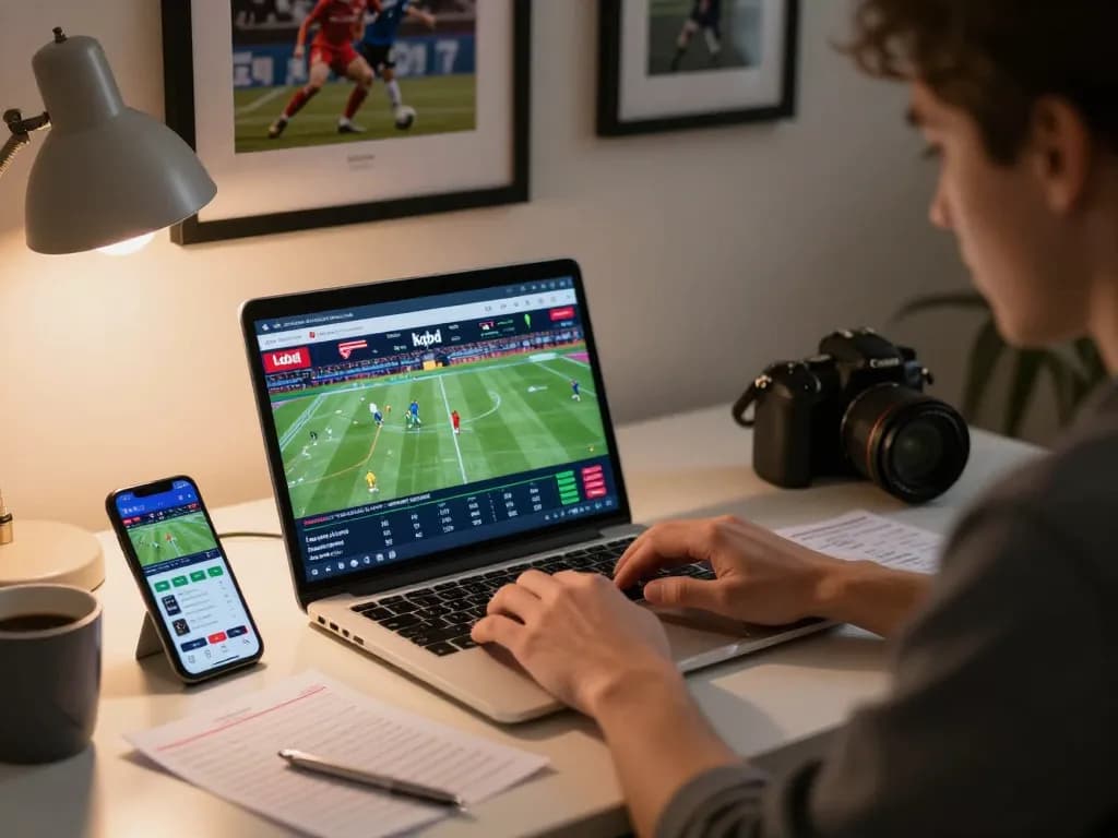 KQBD live scores update on a laptop while placing sports bets at home.