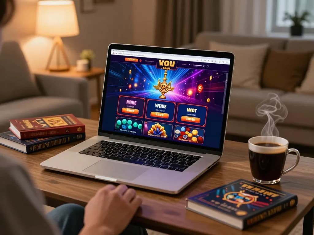 Engaging in online casinos Canada gameplay on a laptop in a cozy living room setting