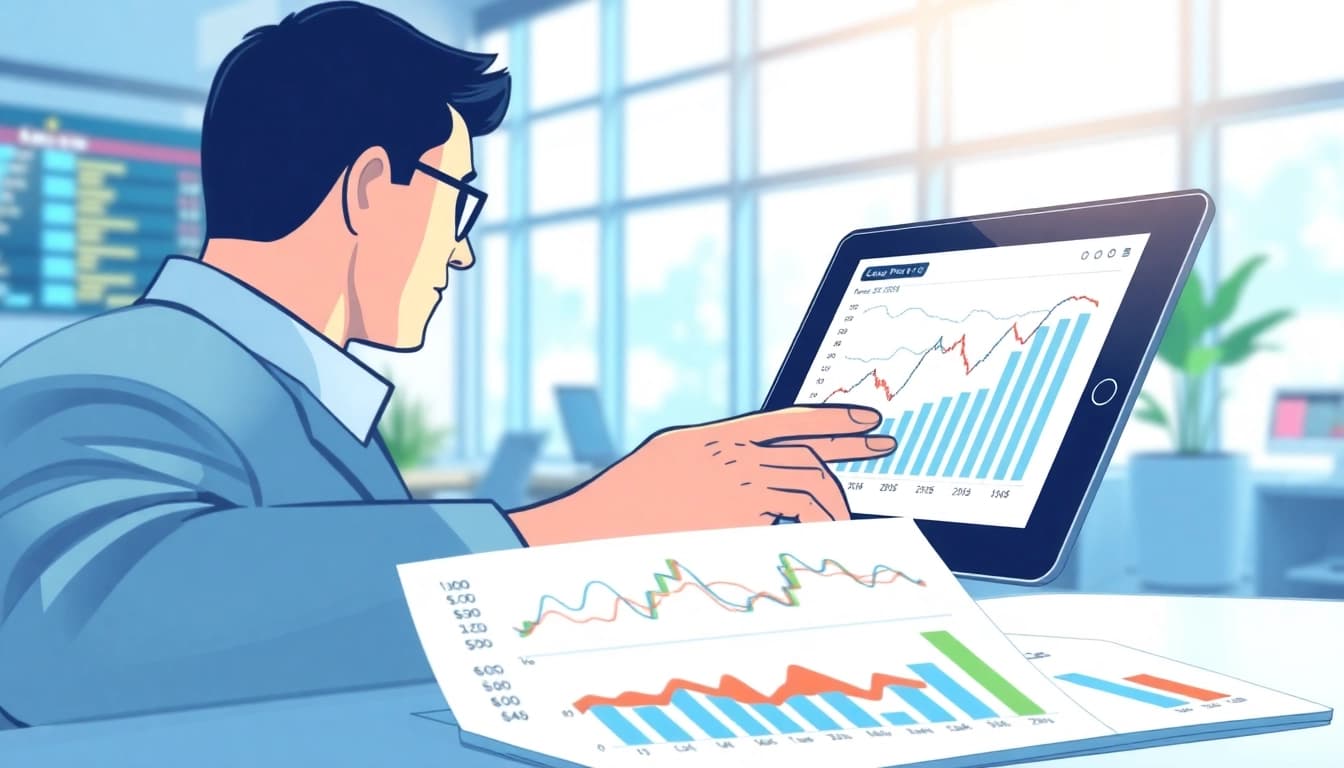 Analyzing competitor pricing strategies through digital graphs and charts in a modern setting.