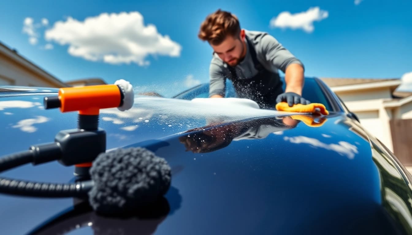 Mobile detailing near me demonstrated with a technician cleaning a car effectively.