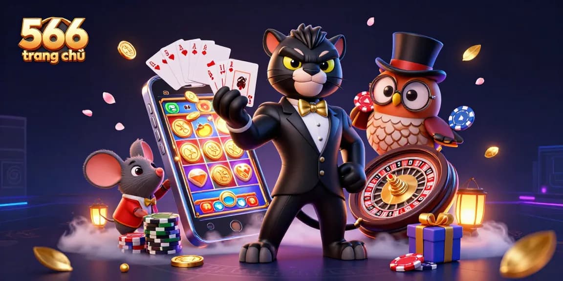 Experience thrilling gameplay at 566 trang chủ with vibrant characters and casino elements.