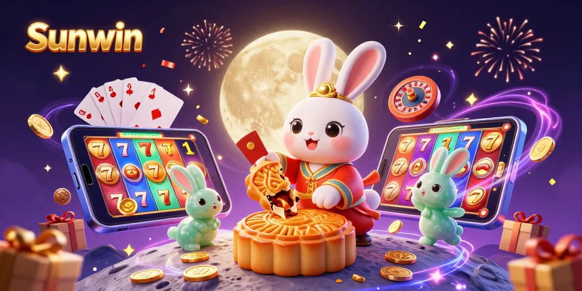 Sunwin showcases a lunar-themed casino adventure with playful characters and vibrant gaming elements.