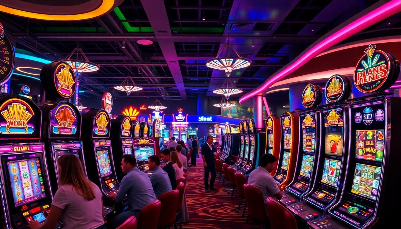 Menghadirkan permainan slot777 yang mendebarkan di kasino dengan lampu berkilau.