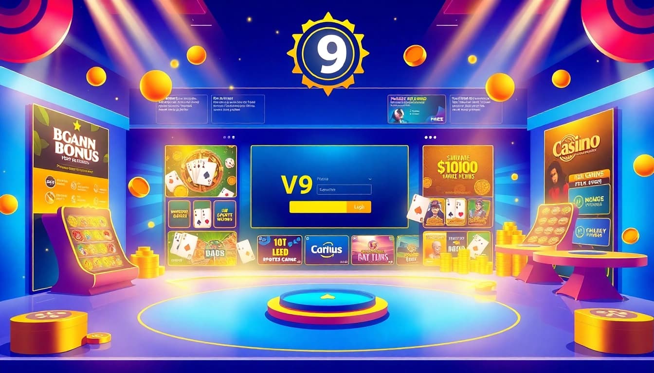 V9bet.ce casino platform interface with vibrant gaming options showcasing security and excitement.