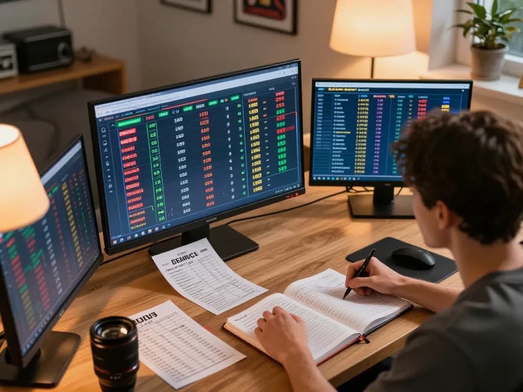 Engaging in strategic sports betting analysis online on Ok9, surrounded by betting slips and results.