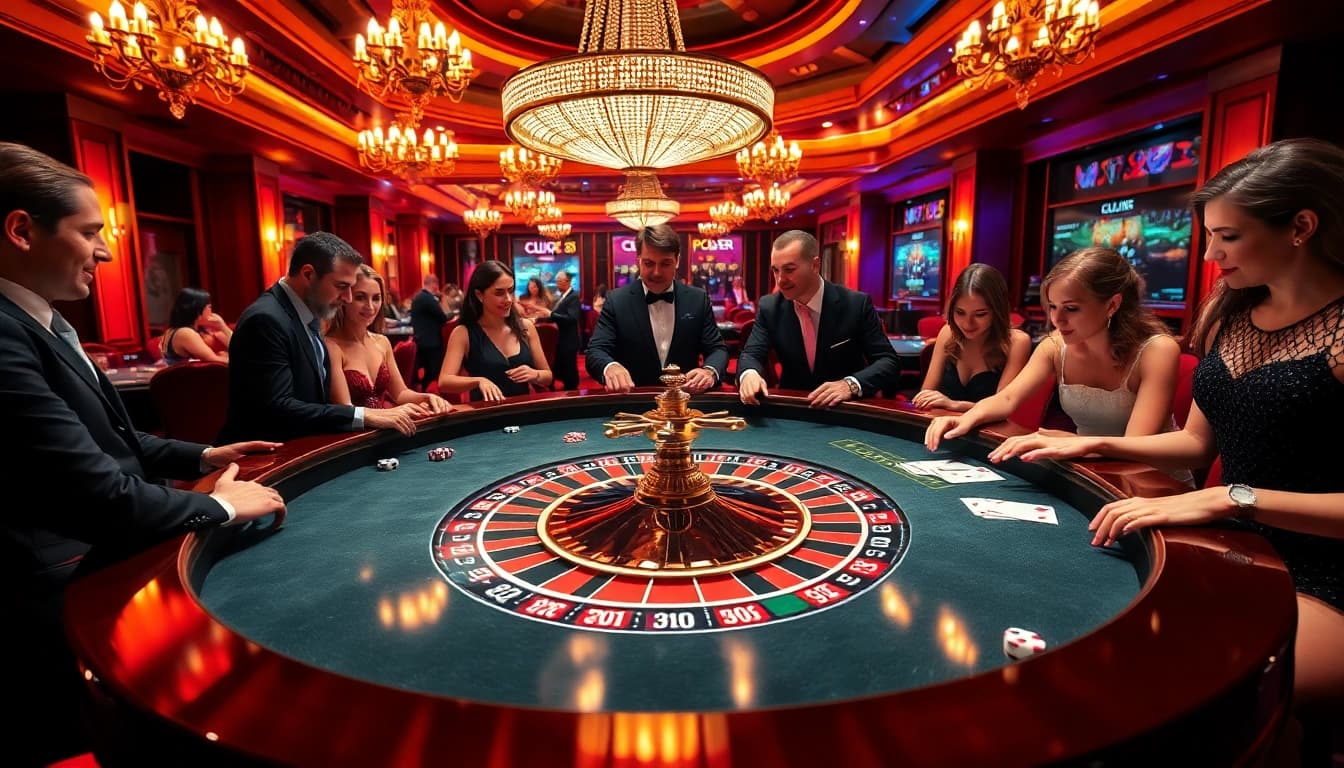 LUCK8 players enjoying a thrilling game at a luxurious casino table.