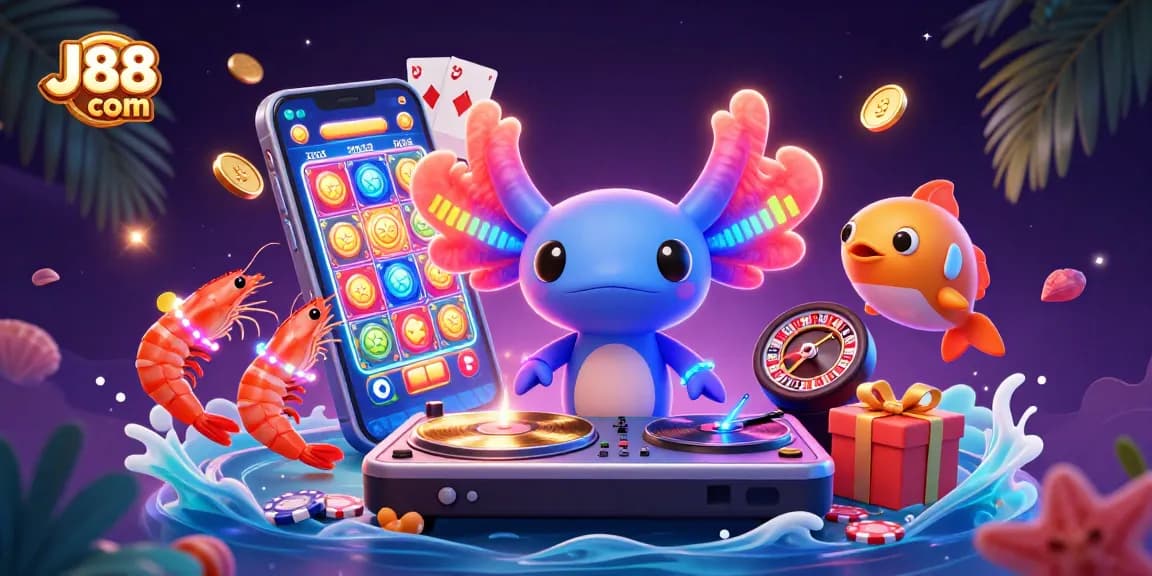 Spin the reels at J88 com with vibrant casino characters in an exciting party atmosphere.