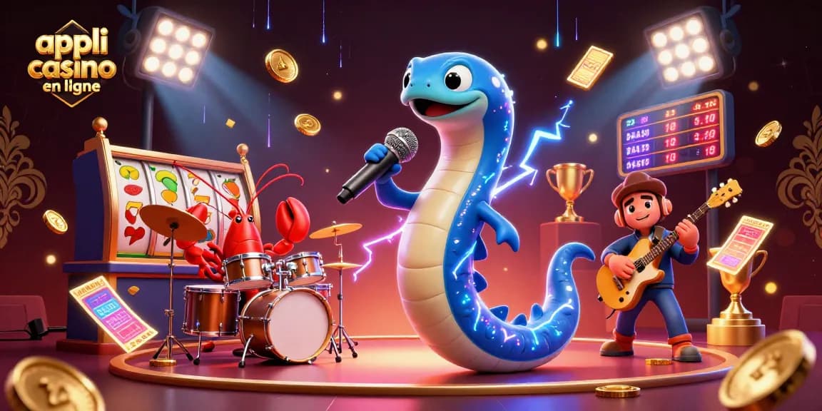 Visitez l'appli casino en ligne avec un spectacle vibrant d'une anguille DJ entourée de musiciens sous-marins.