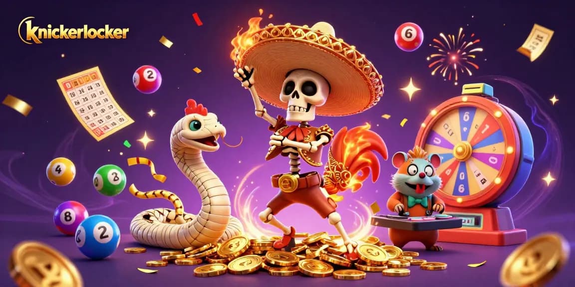 Win big at knickerlocker with a festive casino scene featuring vibrant characters and gambling elements!