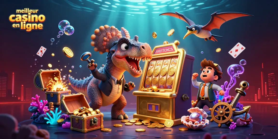 Découvrez le meilleur casino en ligne avec une scène dynamique de dinosaure et de machines à sous.