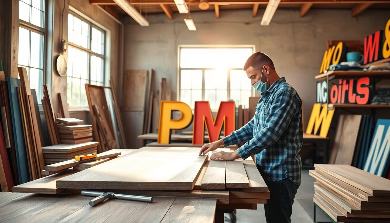 Create custom pm signs with vibrant designs in a professional workshop setting.