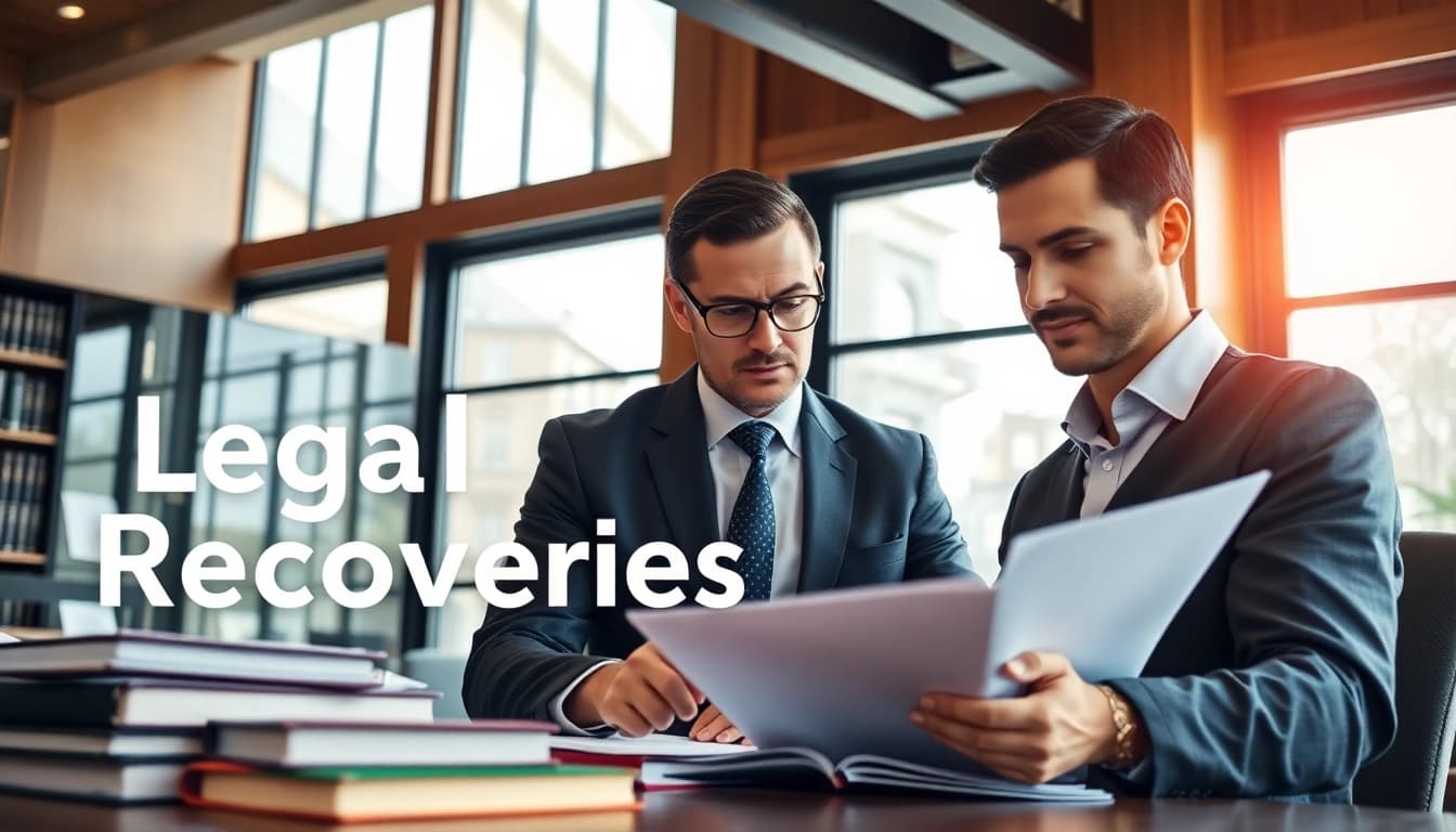 Legal Recoveries attorney reviewing documents in a modern office.