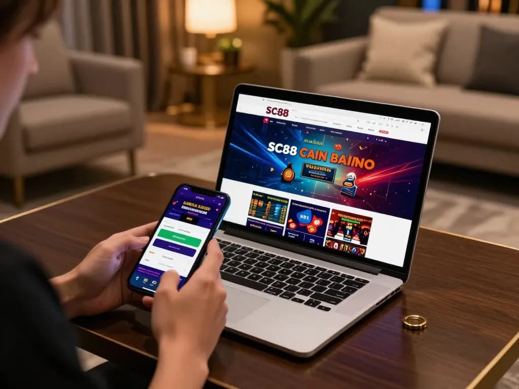 Engaging user enjoying SC88 casino app on smartphone with dynamic gaming environment.