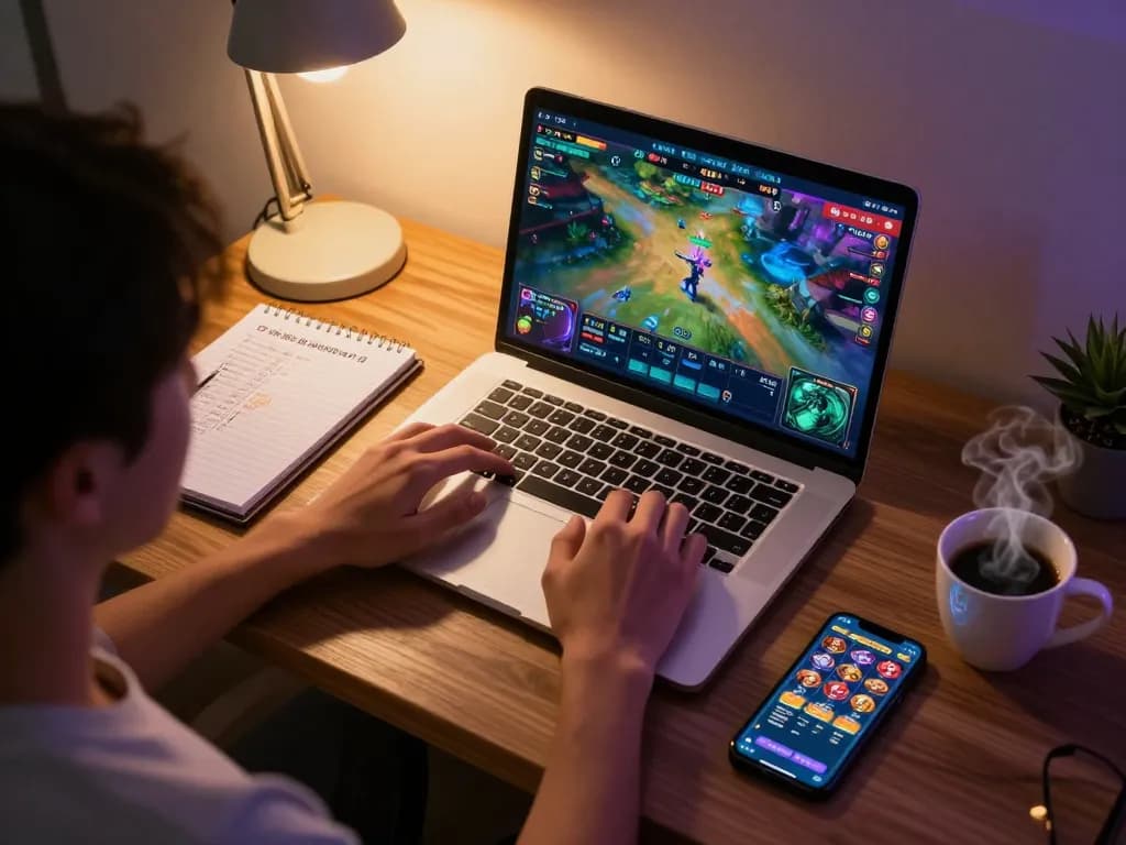 Engaging in สล็อตเว็บตรง gaming with strategic planning in a cozy home office setup