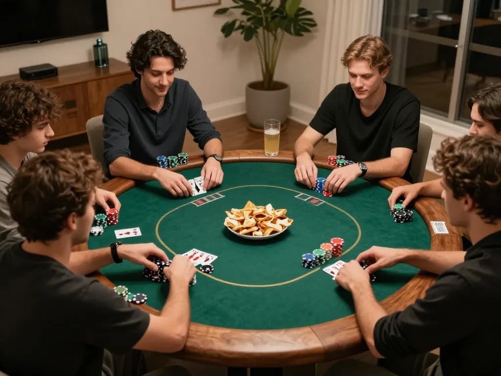 tr88 home poker night scene with friends enjoying a competitive game