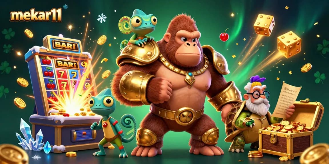 Win big with mekar11 in this vibrant 3D casino scene showcasing thrilling gaming elements.