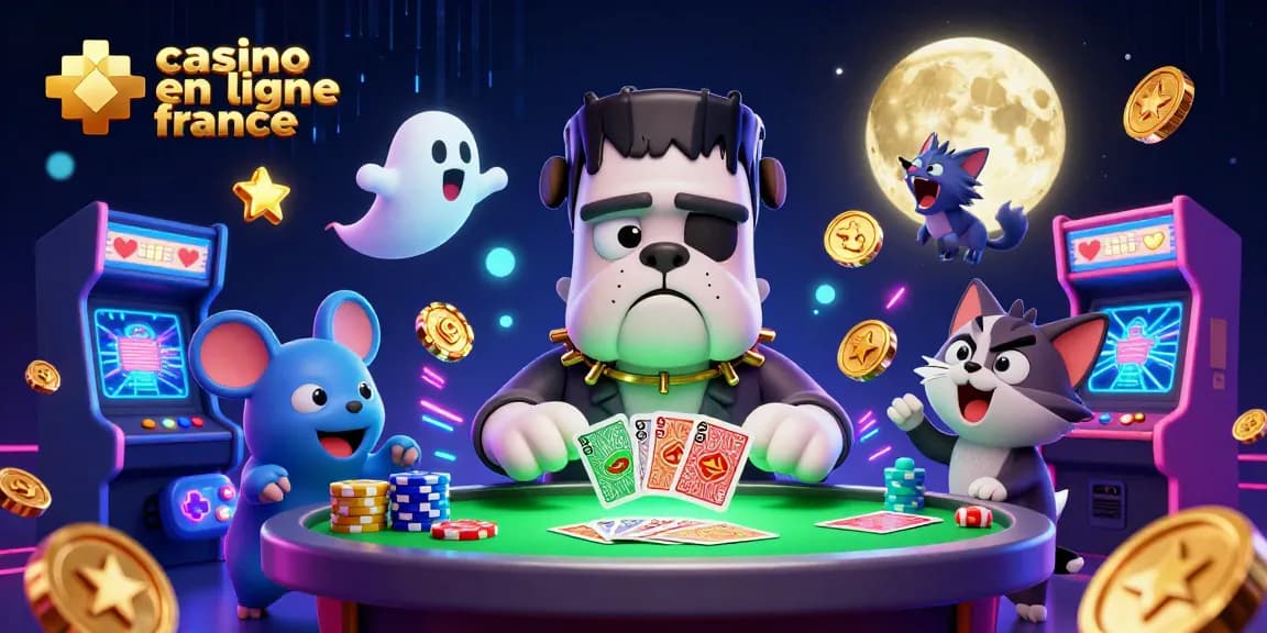Jouer à des jeux de casino en ligne France, illustration de personnages animés dans un cadre fantastique.