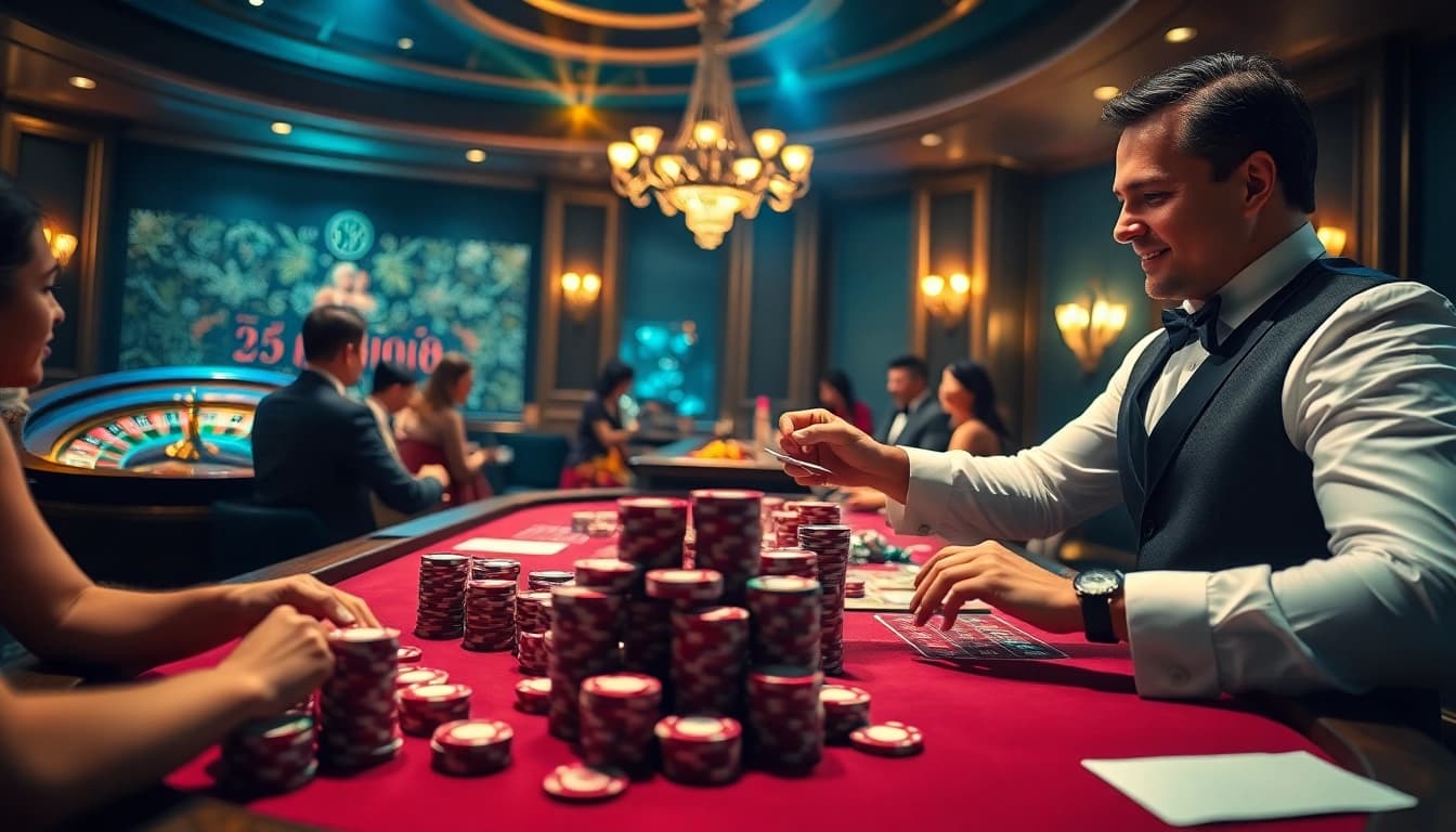 Experience the thrill of winning at 13win with a professional poker game in an upscale casino.