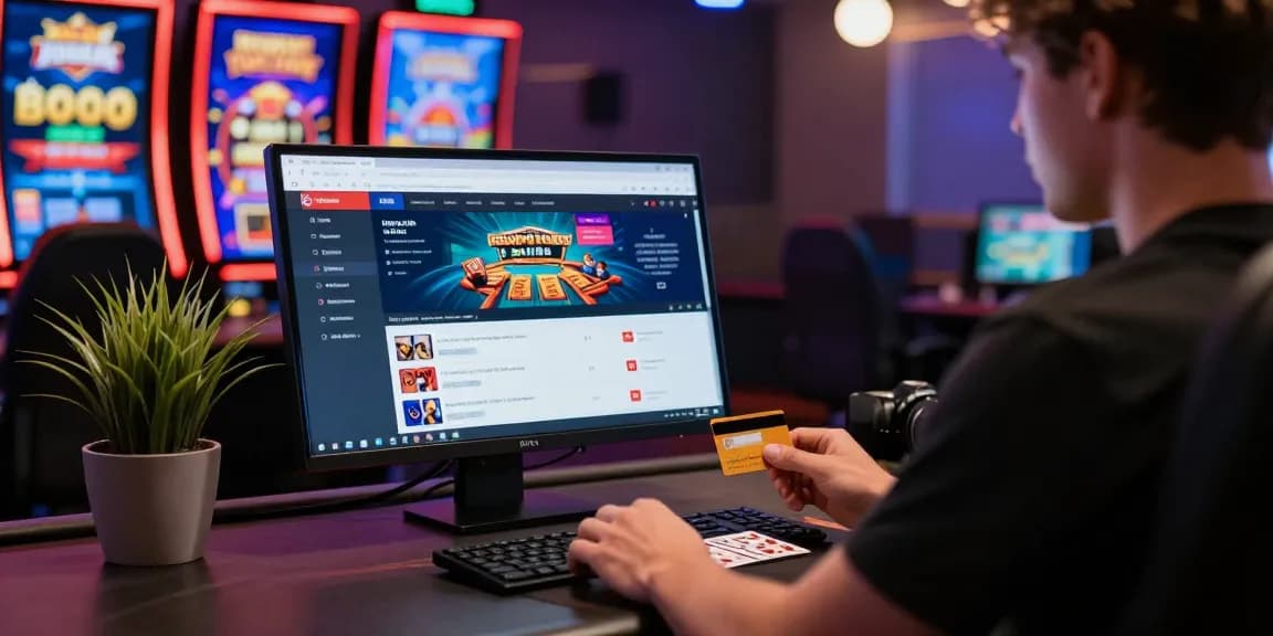 Player at online casino engaging with casinos that accept credit cards, showcasing vibrant gaming setup and inviting atmosphere.