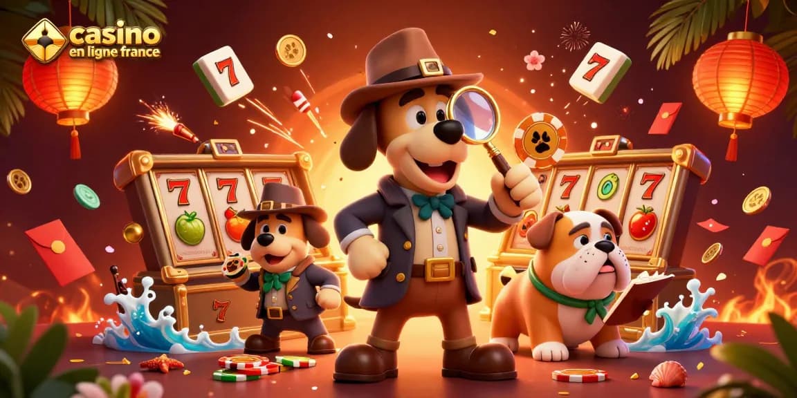 Casino en ligne France : le détective Bloodhound et son complice explorent des jetons en or.